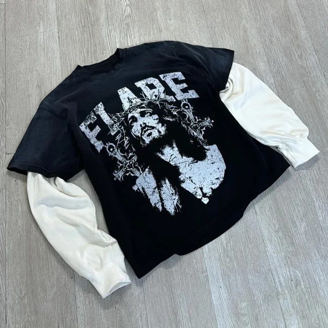 Unbranded Hoodies & Sweatshirts Layered-Look Graphic Crewneck Sweatshirt product detail image 2