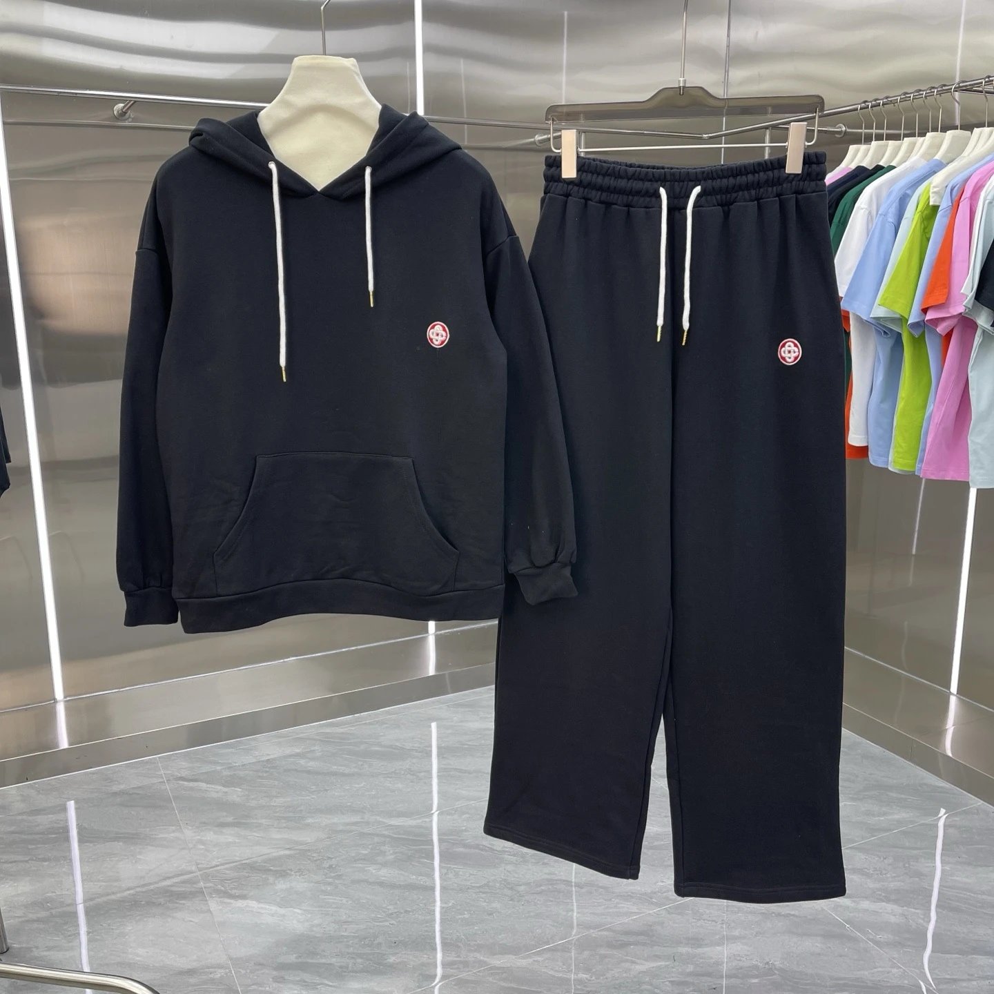Casablanca Matching Sets Hooded sweatshirt and wide-leg sweatpants set with graphic print — Set-05 Black