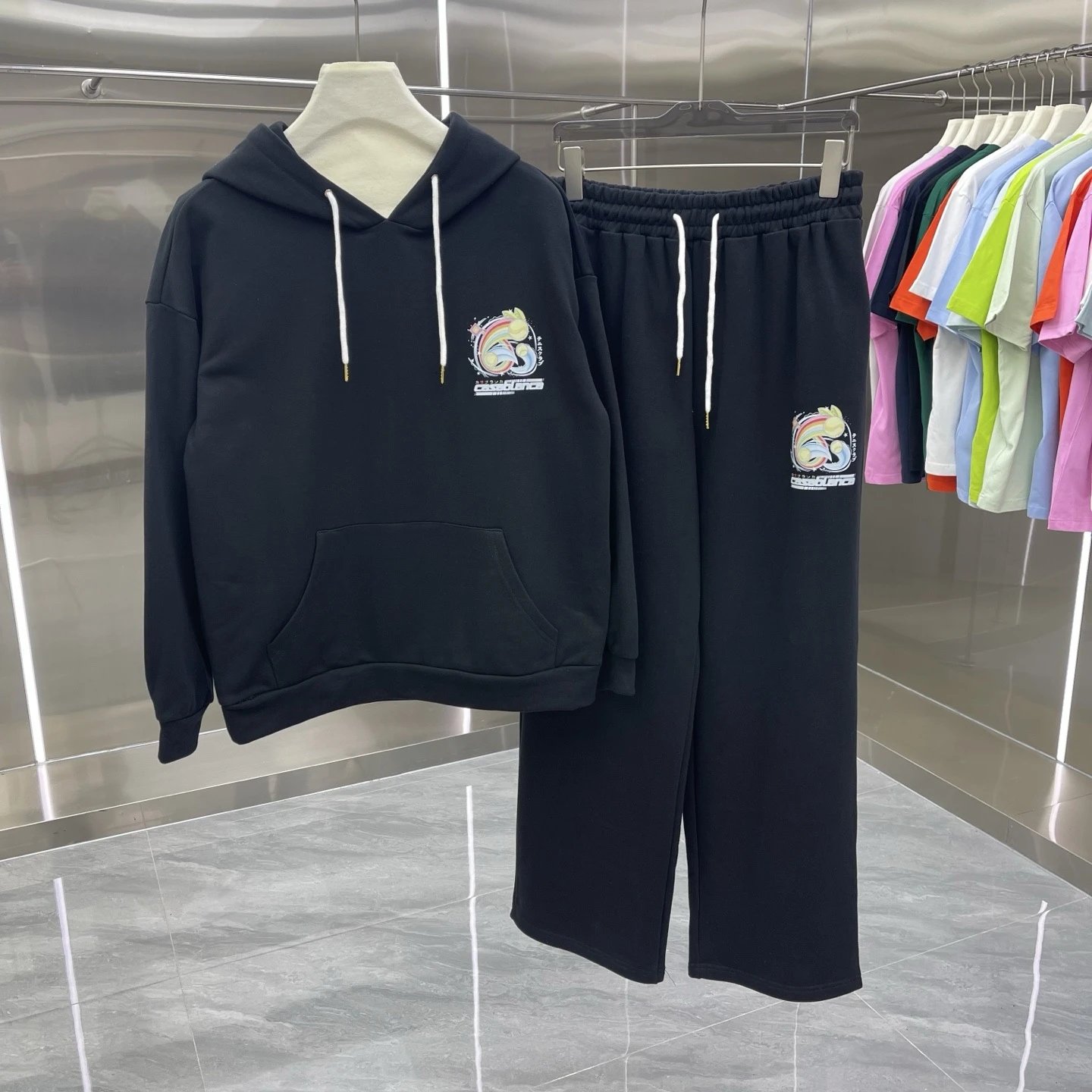 Casablanca Matching Sets Hooded sweatshirt and wide-leg sweatpants set with graphic print — Set -07 Black