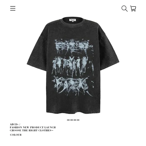 Design Abstract Print Oversized Washed Black T-Shirt - 1