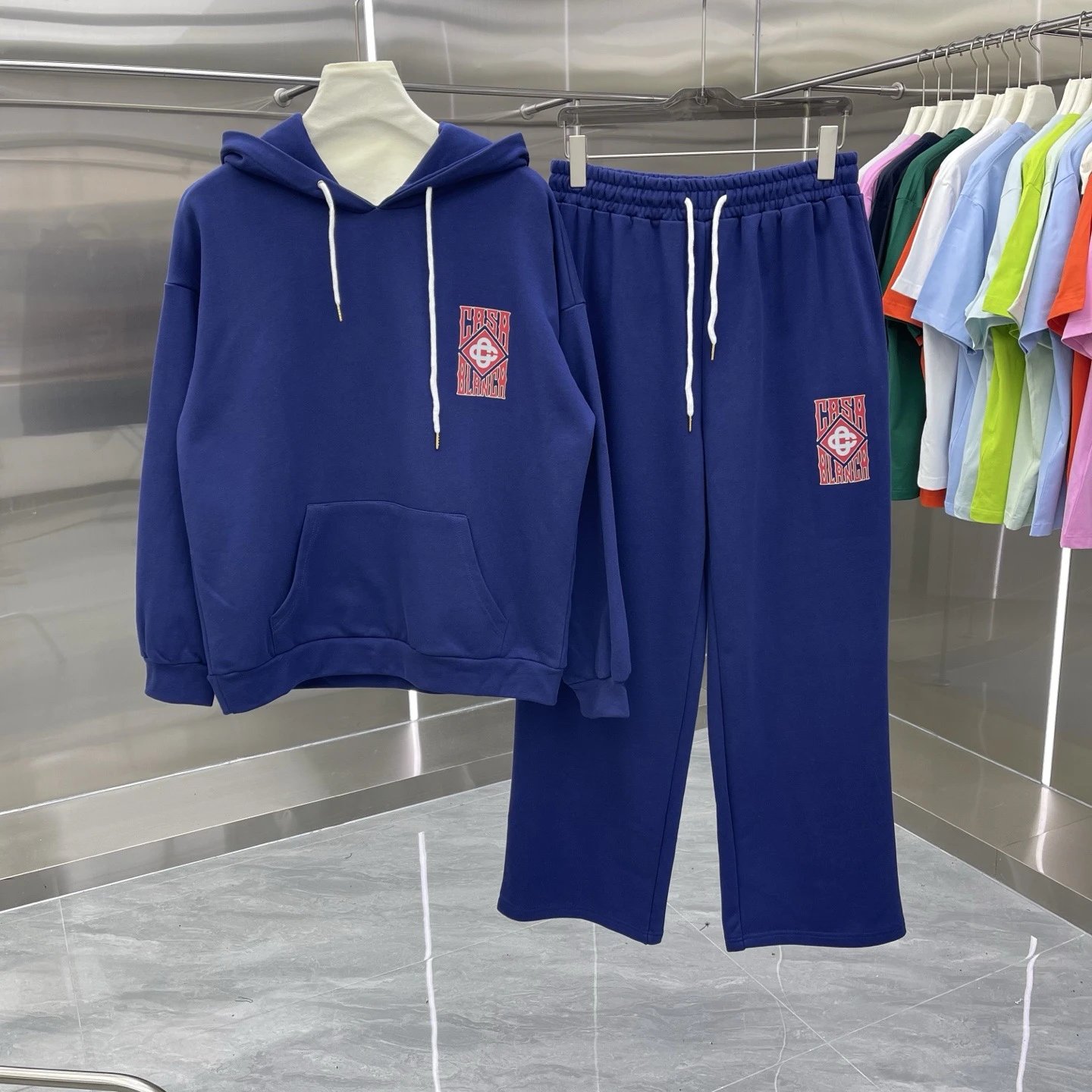 Casablanca Matching Sets Hooded sweatshirt and wide-leg sweatpants set with graphic print — Set-10 Royal blue