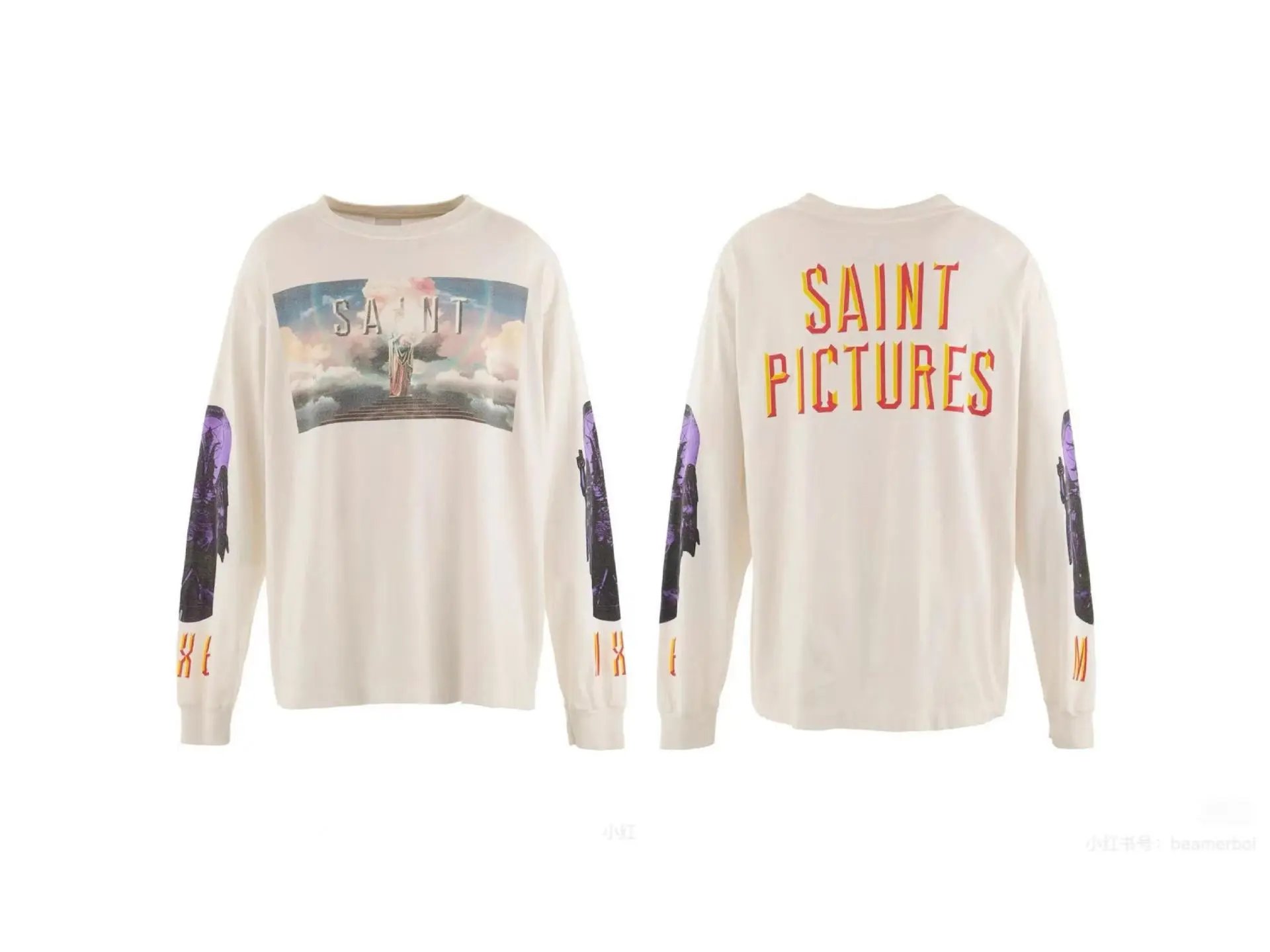 Unbranded Shirts Washed Graphic Long-Sleeve Crewneck Shirt — ST980 model, cement white