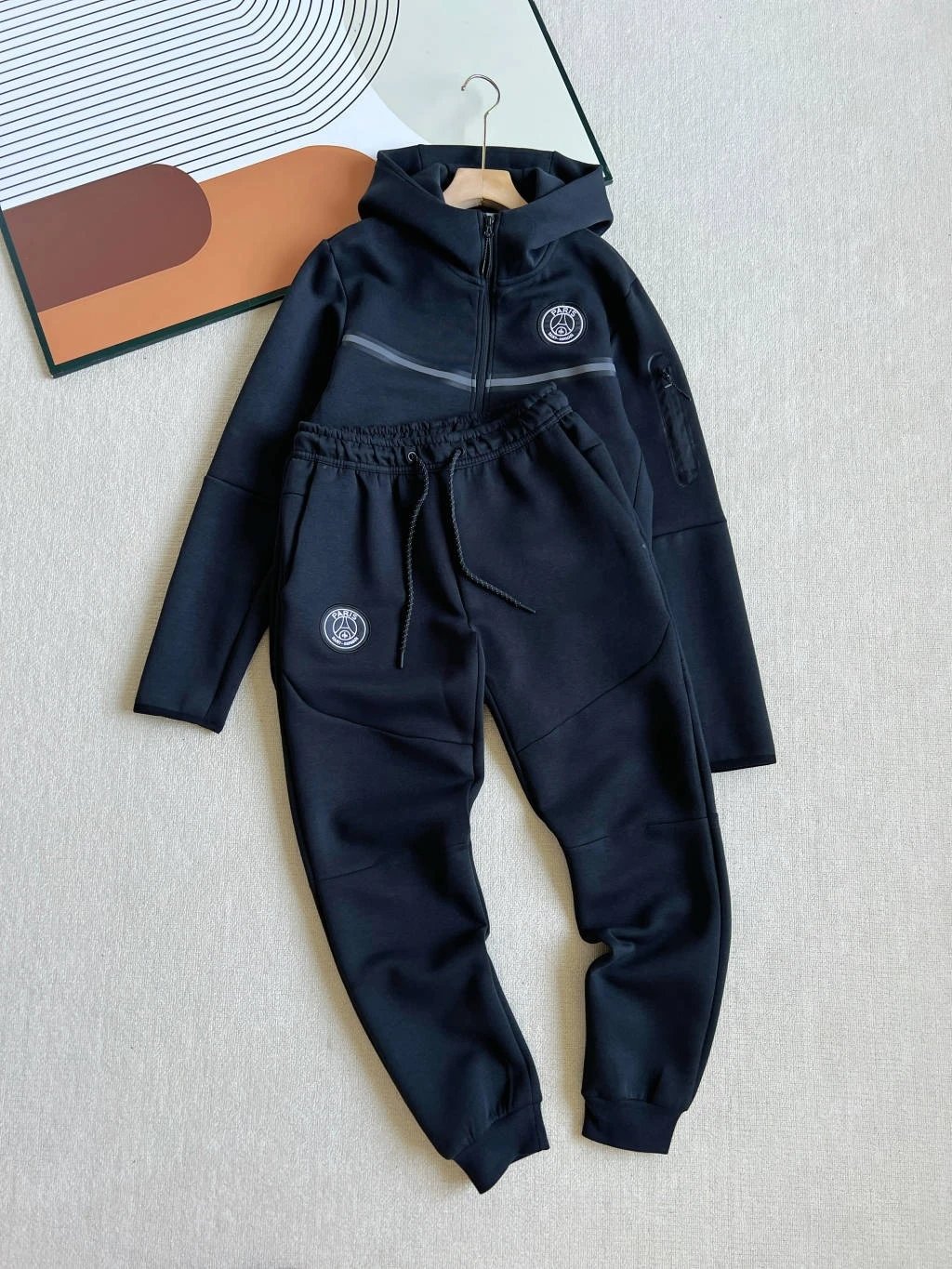 Paris Saint-Germain Tracksuits Hooded Zip Tracksuit — Black suit