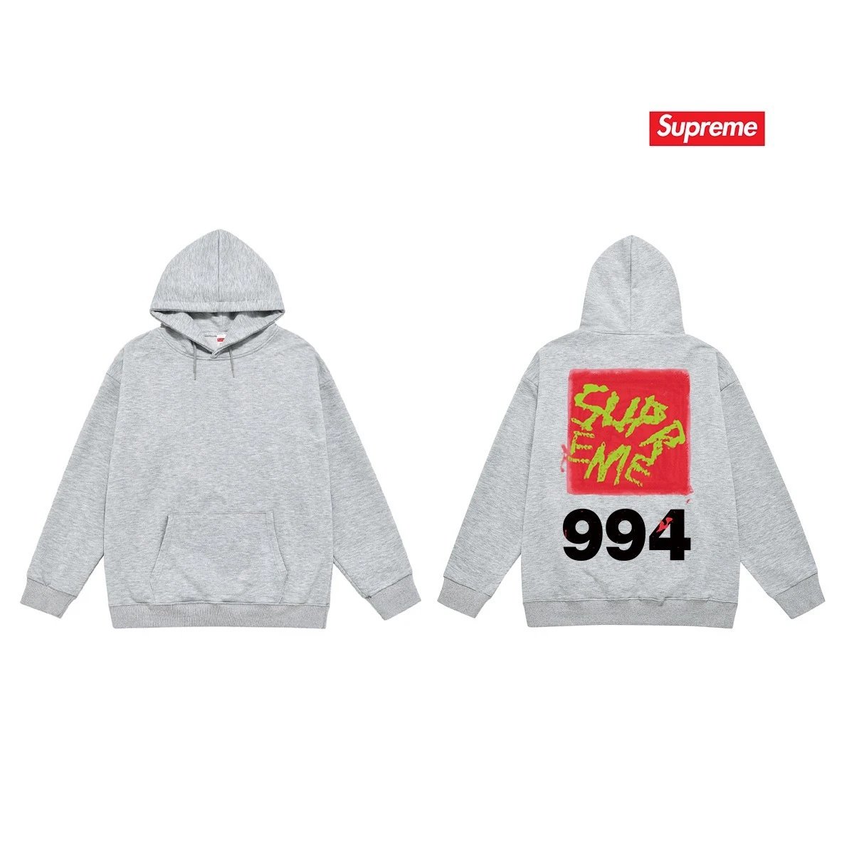 Supreme Hoodies & Sweatshirts Hooded sweatshirt with Stüssy graphic and kangaroo pocket — 2241 Gray with fleece lining