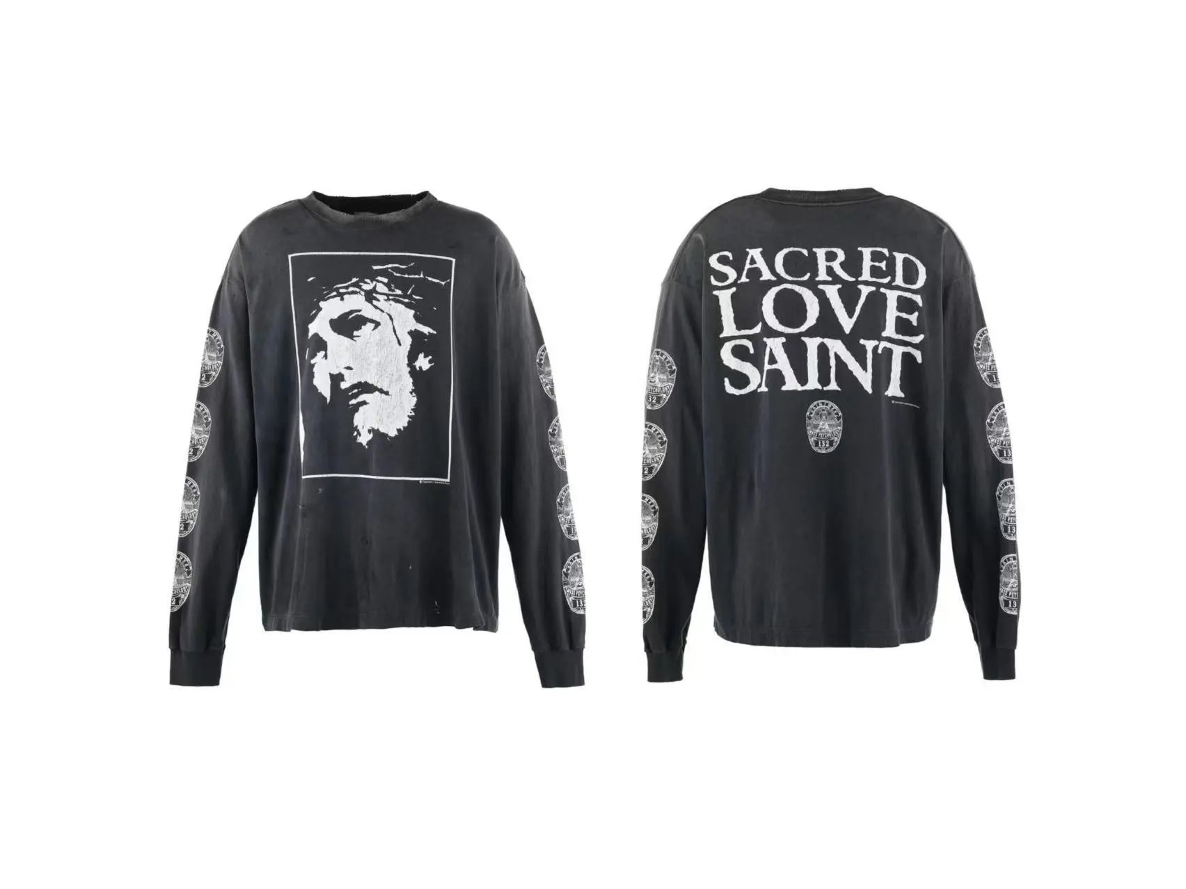 Unbranded Shirts Washed Graphic Long-Sleeve Crewneck Shirt — ST436 model, washed black