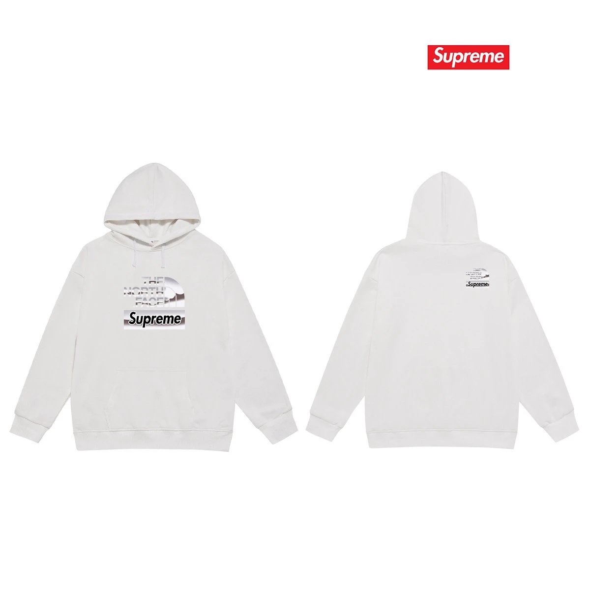 Supreme Hoodies & Sweatshirts Hooded sweatshirt with Stüssy graphic and kangaroo pocket — 2244 White with fleece lining