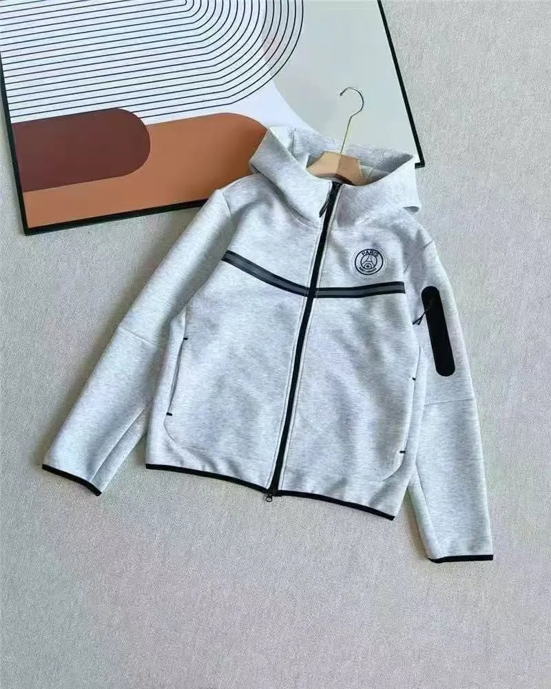 Paris Saint-Germain Tracksuits Hooded Zip Tracksuit — Gray coat