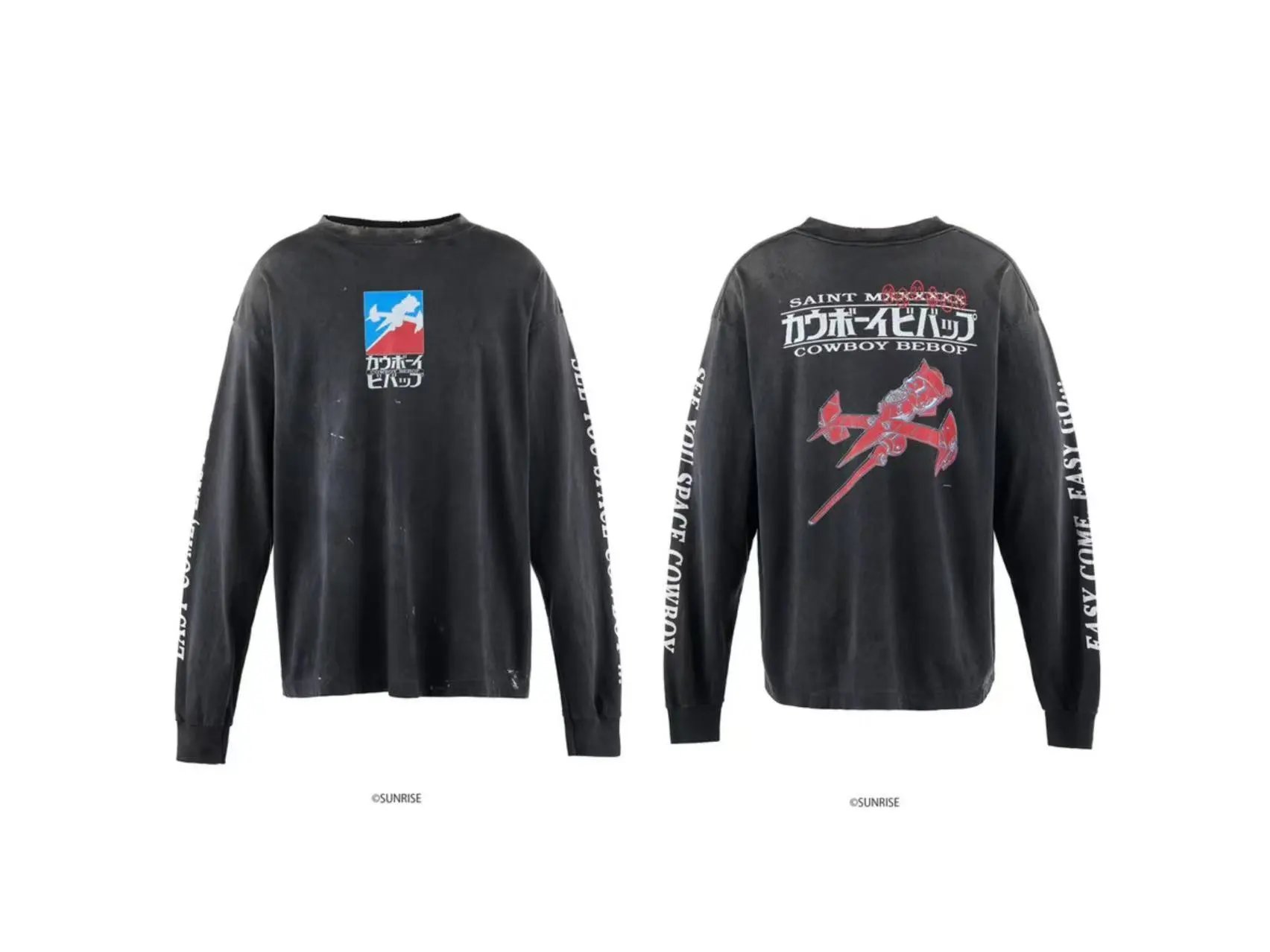 Unbranded Shirts Washed Graphic Long-Sleeve Crewneck Shirt — ST442 model, washed gray