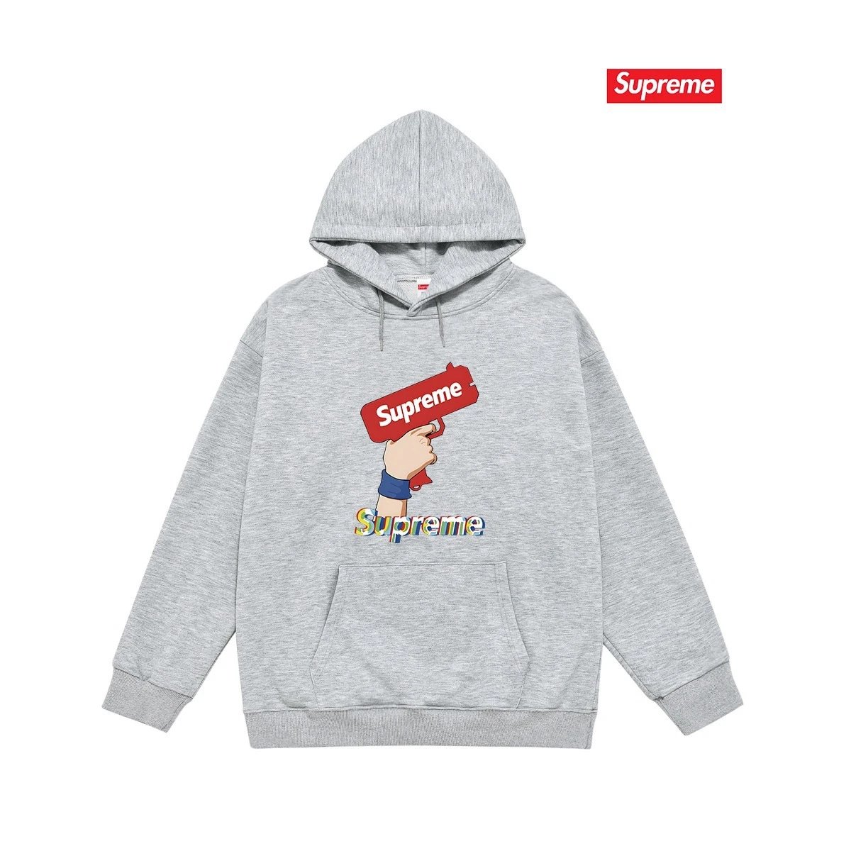 Supreme Hoodies & Sweatshirts Fleece-Lined Graphic Pullover Hoodie — S 2257 Gray with fleece lining