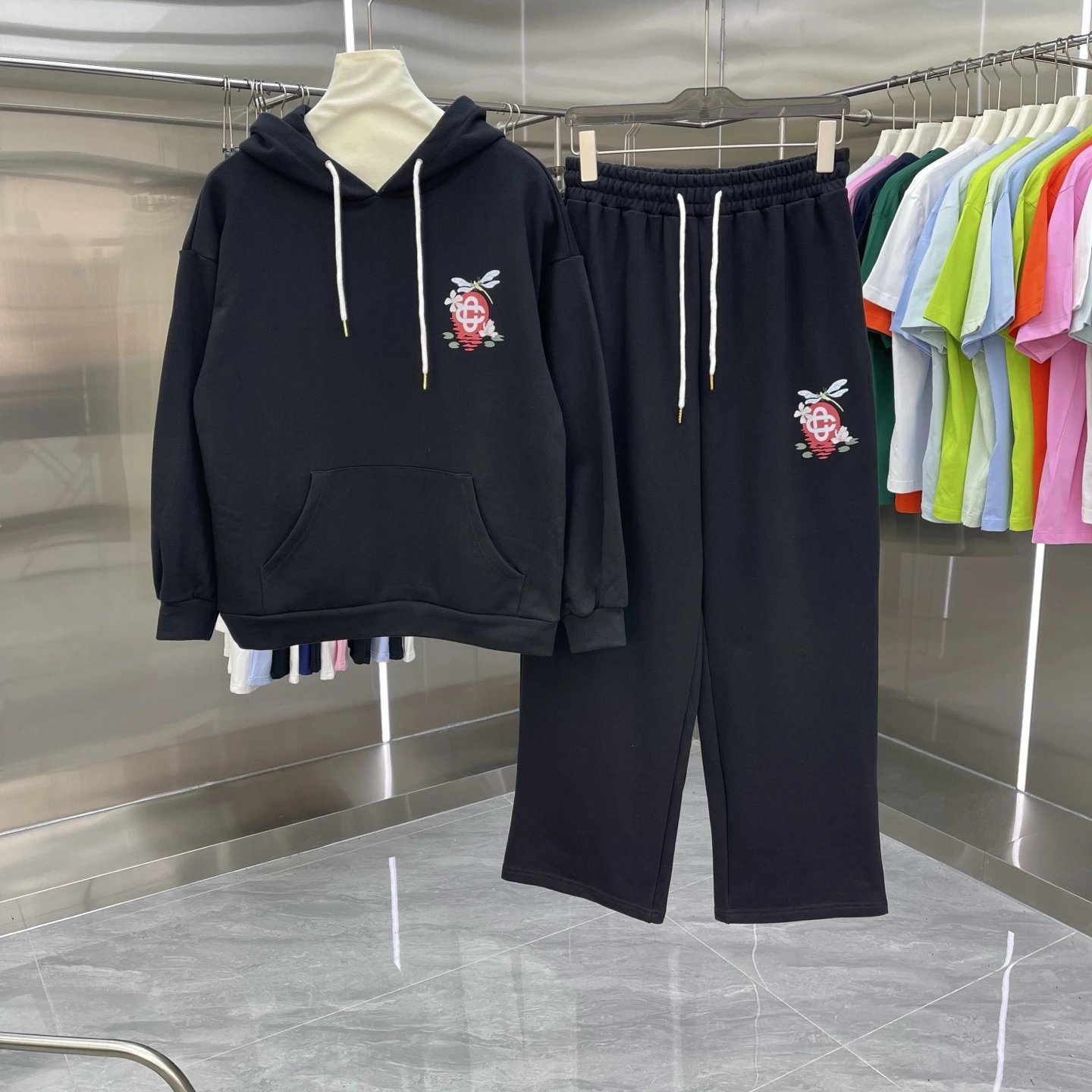 Casablanca Matching Sets Hooded sweatshirt and wide-leg sweatpants set with graphic print — Set-15 Black