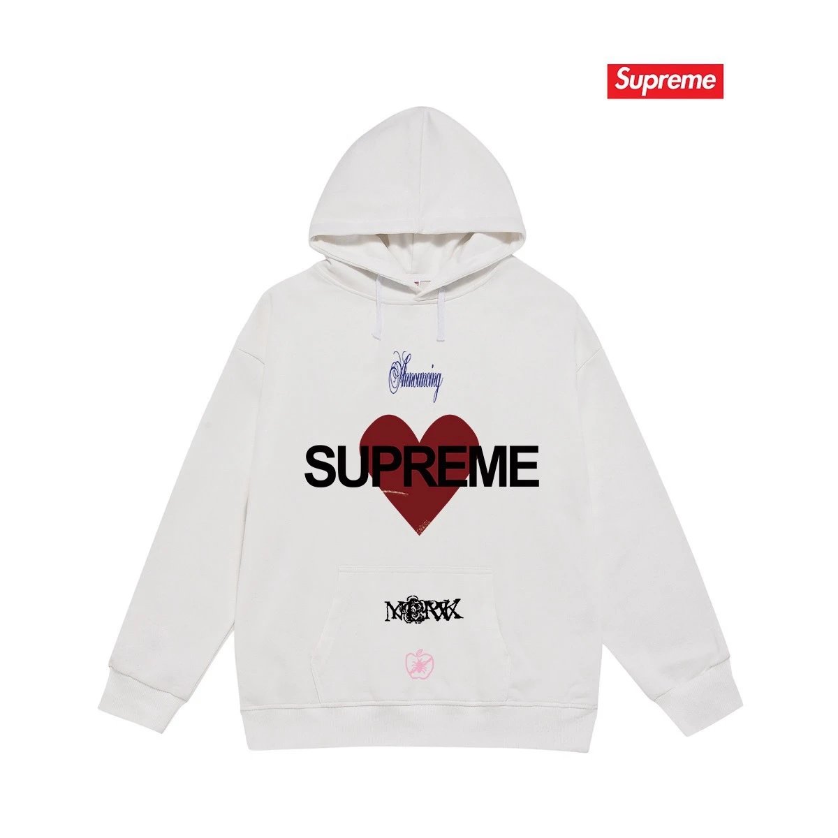 Supreme Hoodies & Sweatshirts Pullover hoodie with oval logo graphic and back text print — S 2145 white