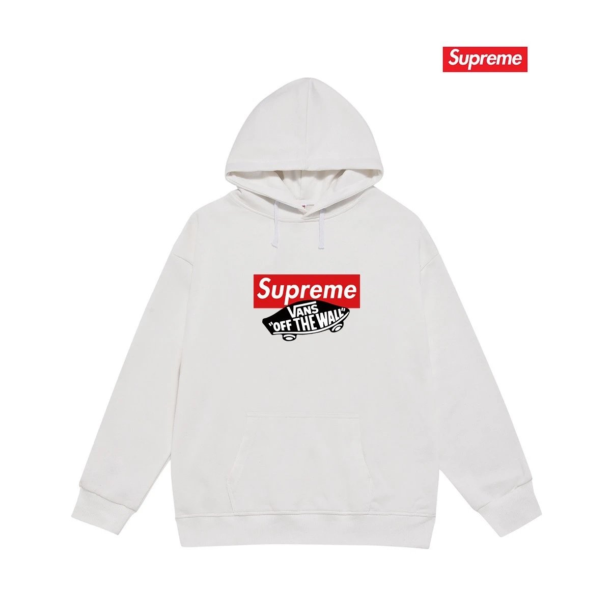 Supreme Hoodies & Sweatshirts Hooded sweatshirt with Stüssy graphic and kangaroo pocket — 2240 White with fleece lining