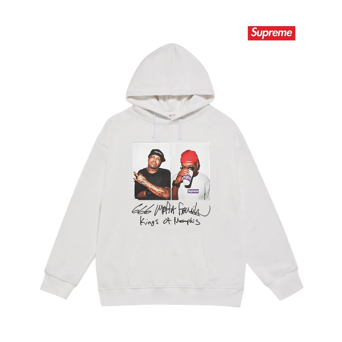 Supreme Hoodies & Sweatshirts Pullover hoodie with oval logo graphic and back text print — S 2147 white