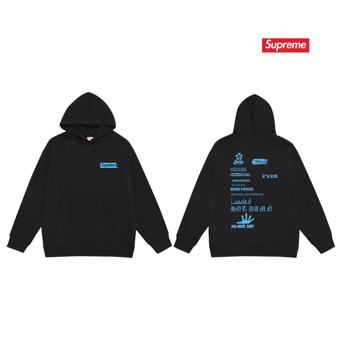 Supreme Hoodies & Sweatshirts Hooded sweatshirt with Stüssy graphic and kangaroo pocket — 2243 Black with fleece lining