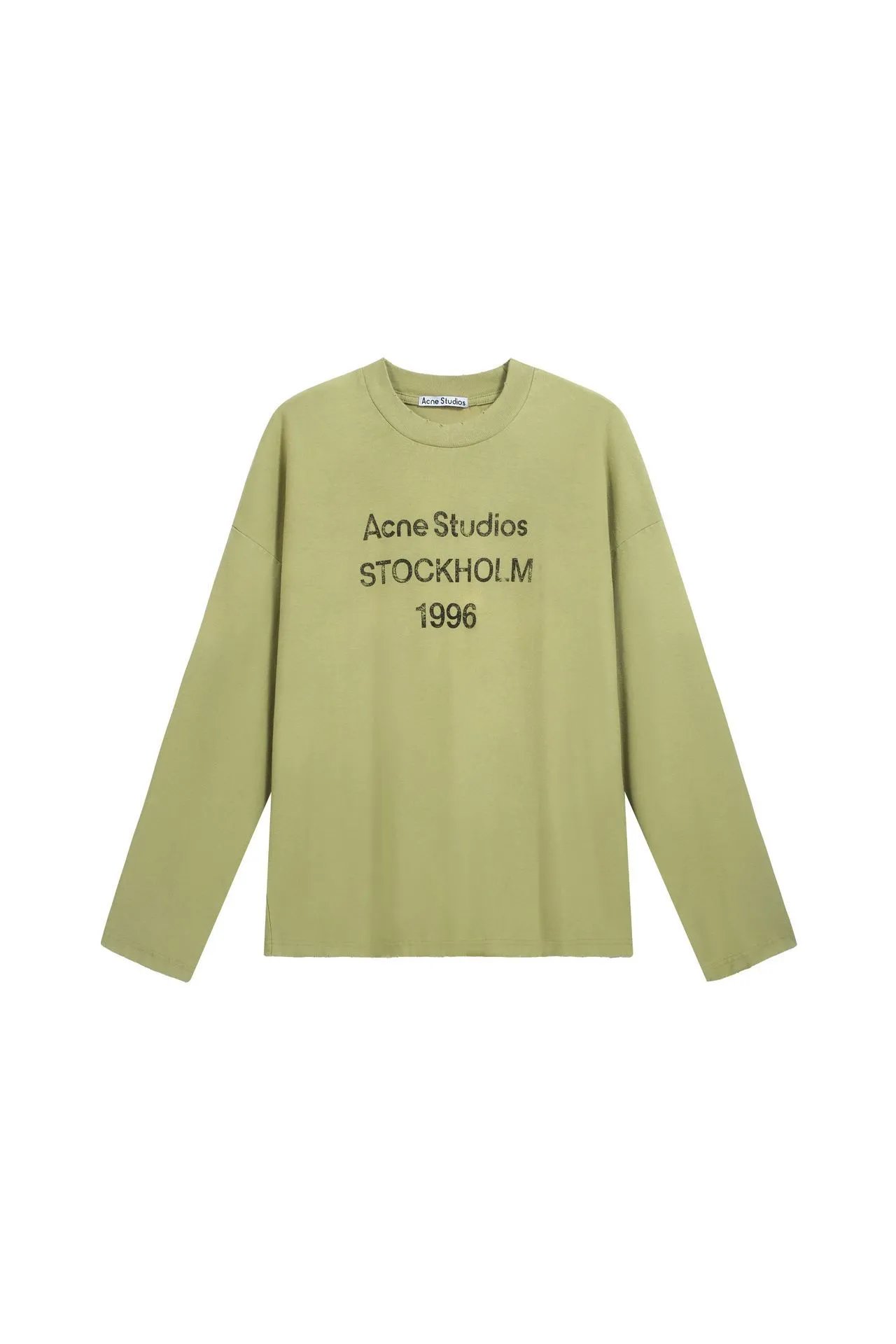 Unbranded Shirts Washed Graphic Long-Sleeve Crewneck Shirt — 3286 Olive Green