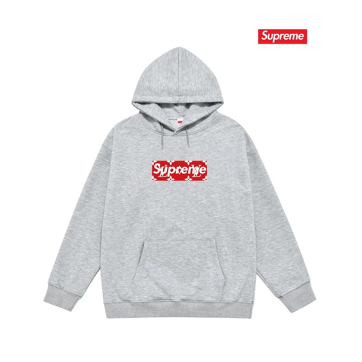 Supreme Hoodies & Sweatshirts Hooded sweatshirt with Stüssy graphic and kangaroo pocket — 2245 Gray with fleece lining