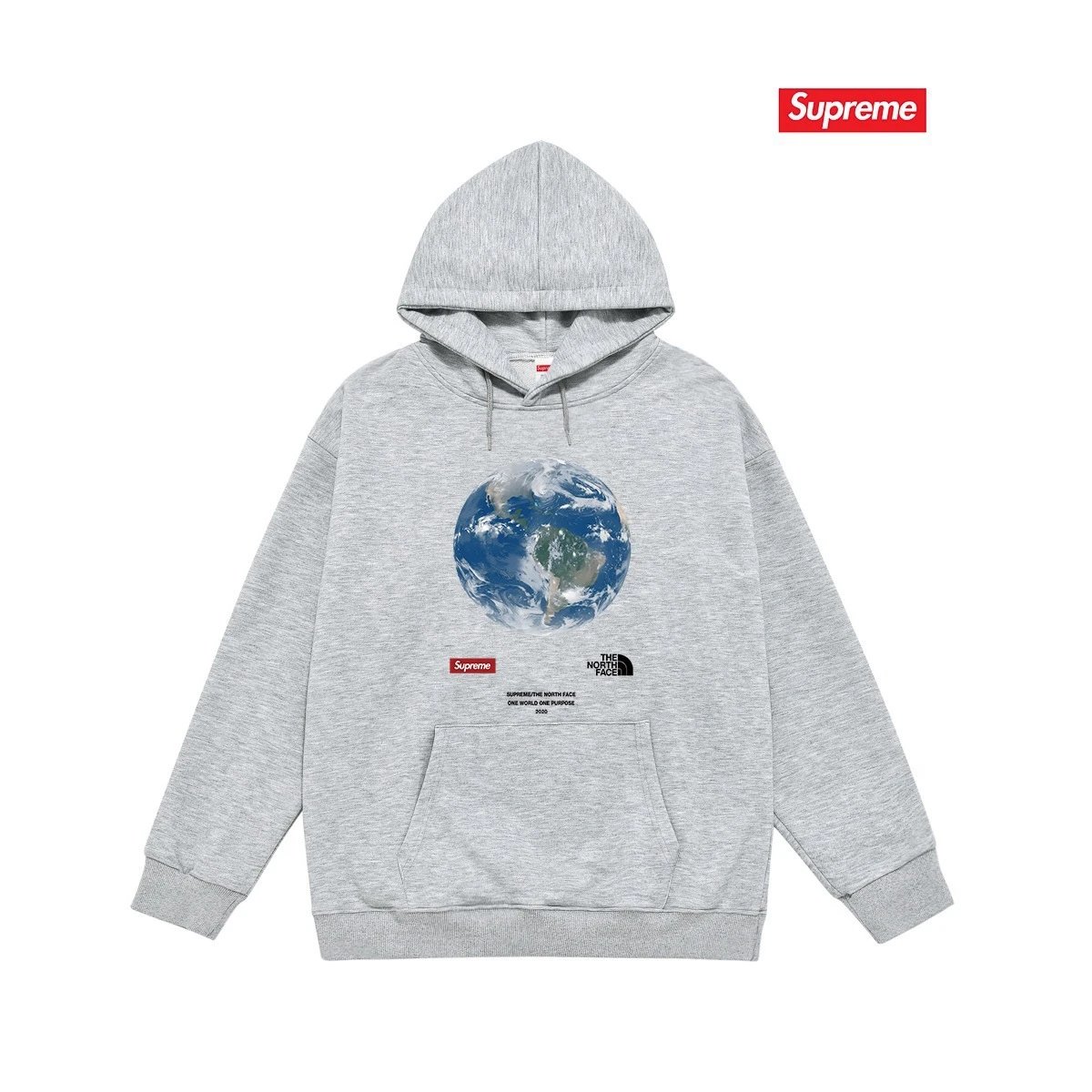 Supreme Hoodies & Sweatshirts Pullover hoodie with oval logo graphic and back text print — S 2156 gray