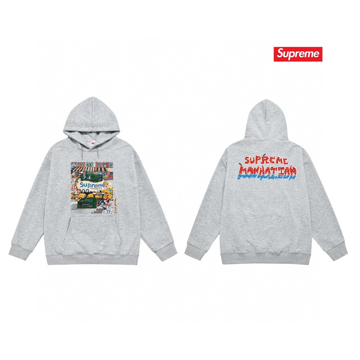 Supreme Hoodies & Sweatshirts Graphic Print Pullover Hoodie — S 2045 gray