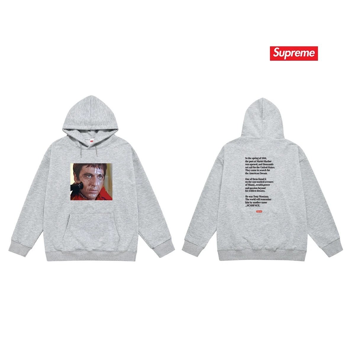 Supreme Hoodies & Sweatshirts Fleece-Lined Graphic Pullover Hoodie — S 2261 Gray with fleece lining