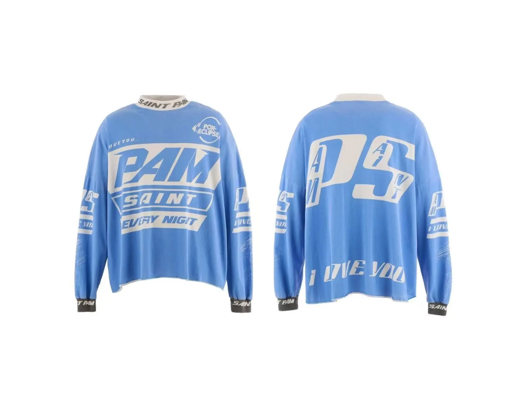 Unbranded Shirts Washed Graphic Long-Sleeve Crewneck Shirt — ST1079 model in blue