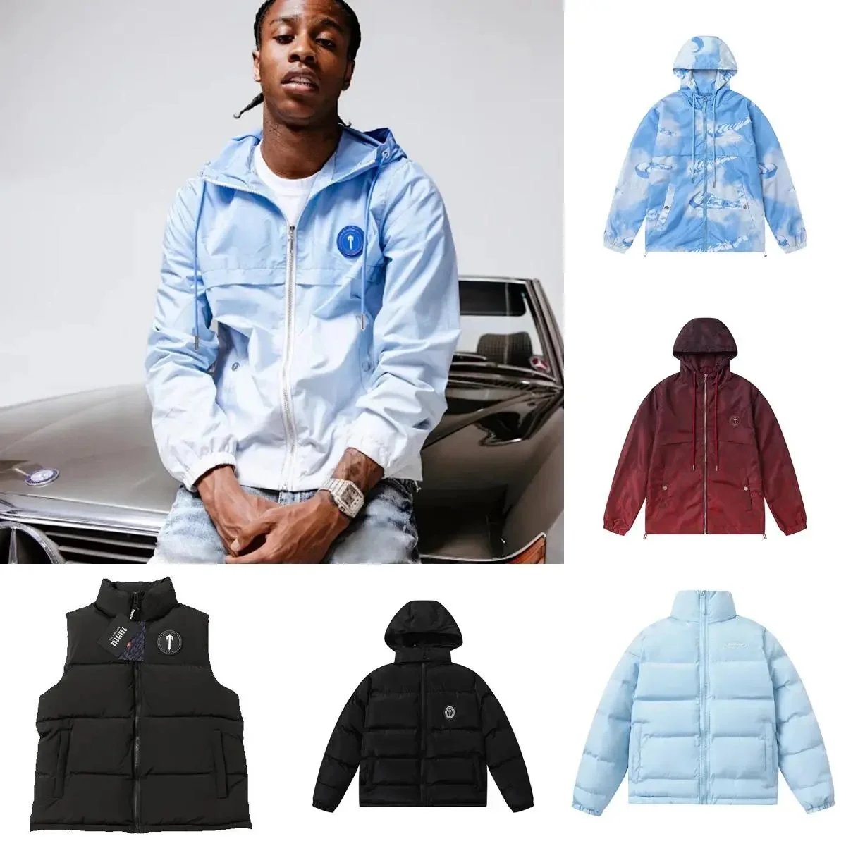 Light Blue Hooded Windbreaker Jacket