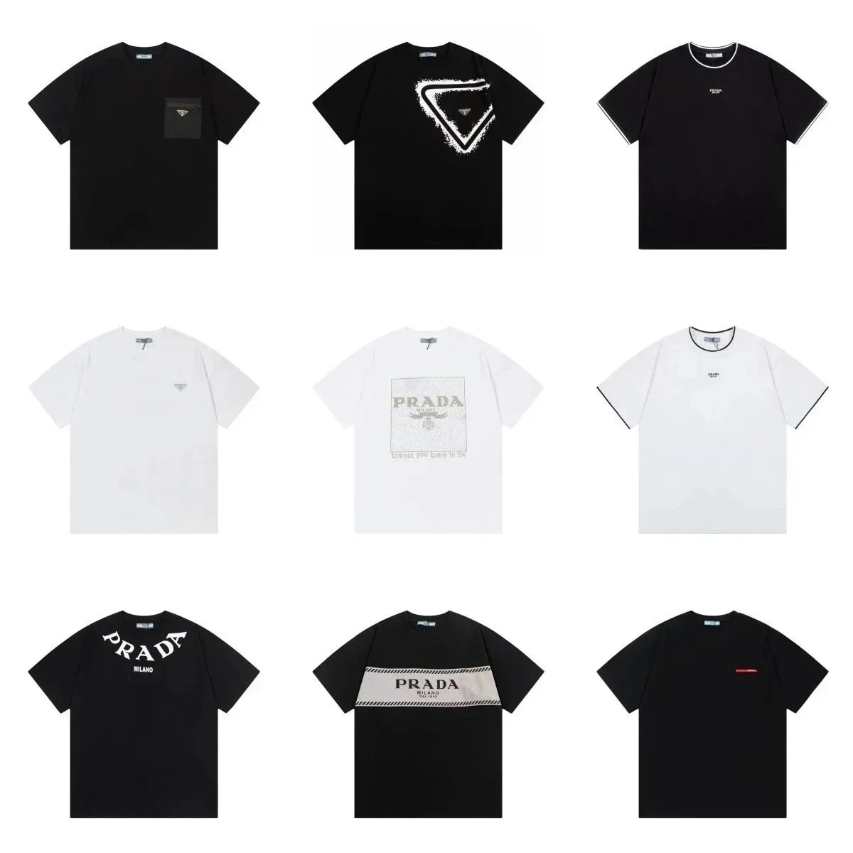 Prada Black and White Short Sleeve T-Shirts