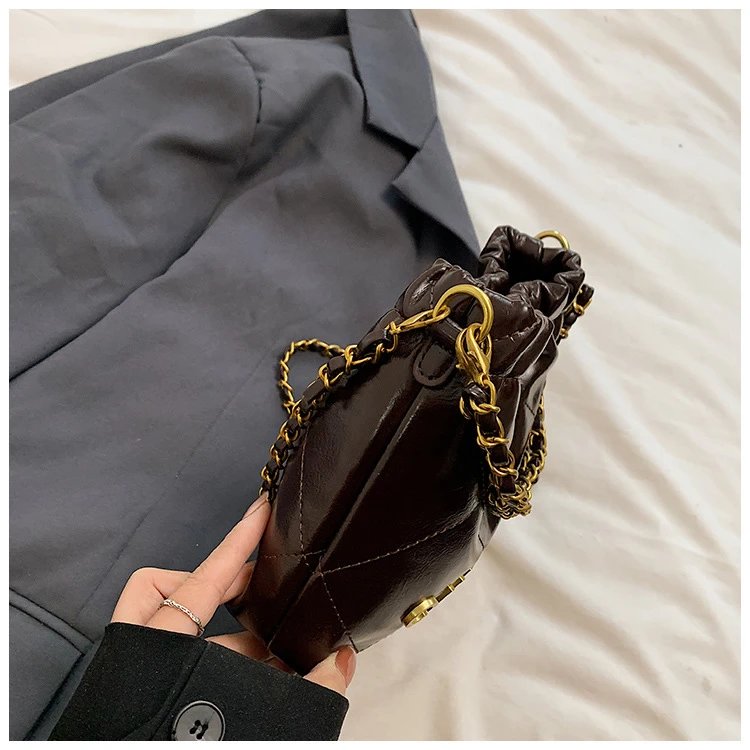 Chanel CHEAL Bucket Bag Black Patent Leather Chain Strap Handbags - 42