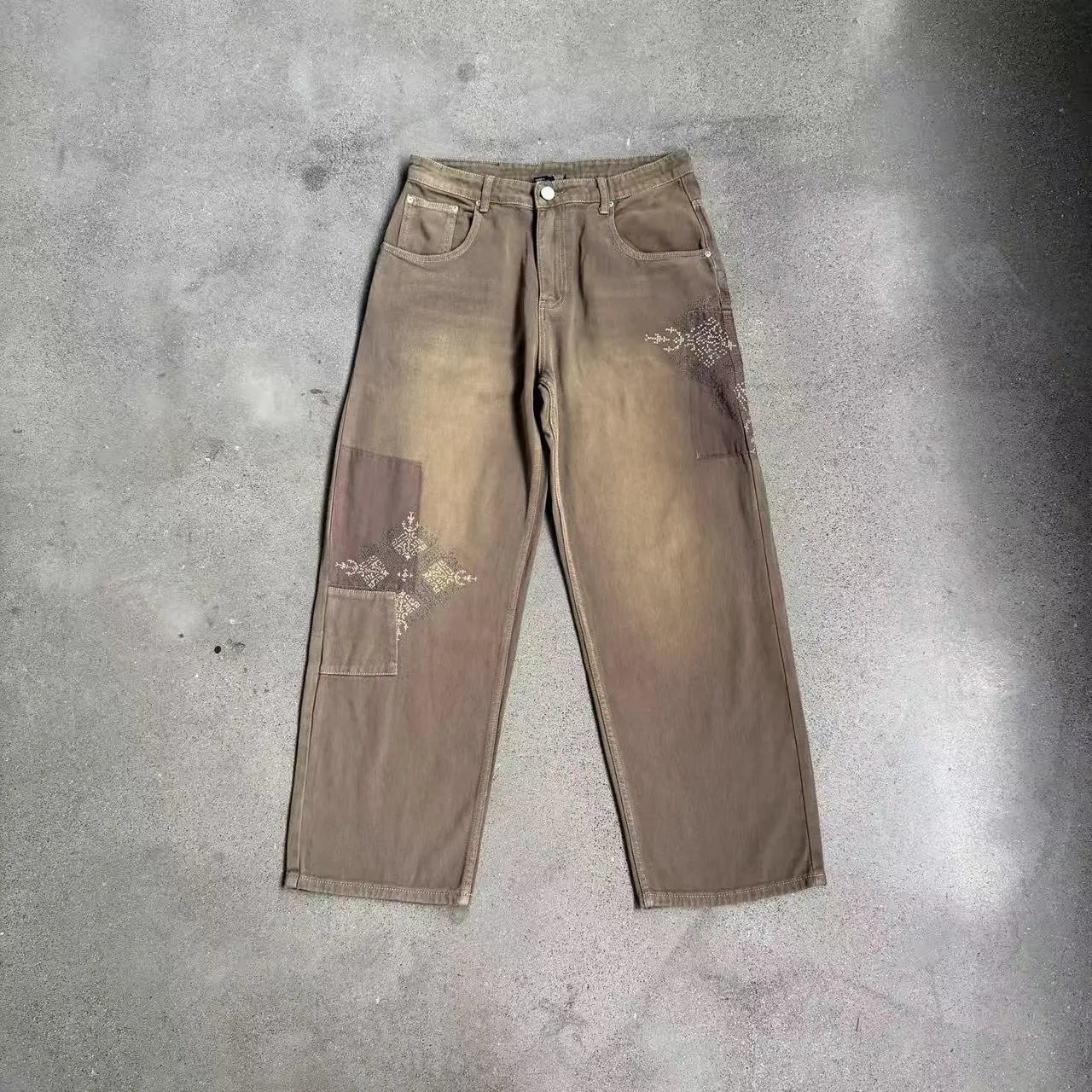 Derschutze Jeans Embroidered wide-leg — Patch [Pants】