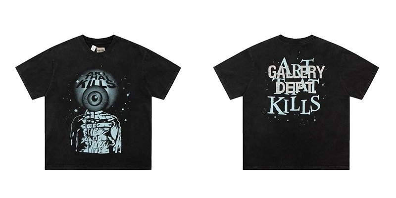 Gallery Dept. T-Shirts Washed graphic-print short-sleeve T-shirt — D 53#Washing water black (digital direct injection)