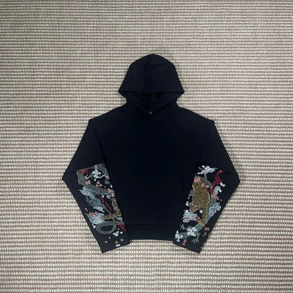 Unbranded Hoodies & Sweatshirts Embroidered Floral — Dragon and Tiger Layered-Look Hoodie