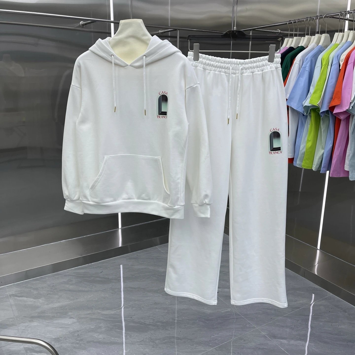Casablanca Matching Sets Hooded sweatshirt and wide-leg sweatpants set with graphic print — Set-08 white