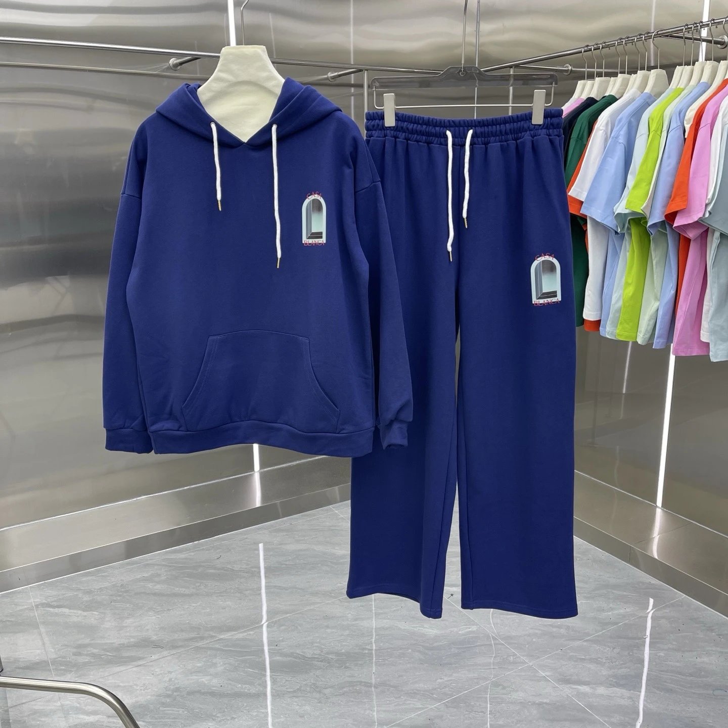 Casablanca Matching Sets Hooded sweatshirt and wide-leg sweatpants set with graphic print — Set-08 Royal blue