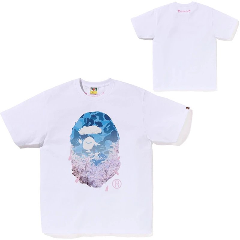 A Bathing Ape T-Shirts Head Graphic Short-Sleeve T-Shirt — 799 white cherry blossom