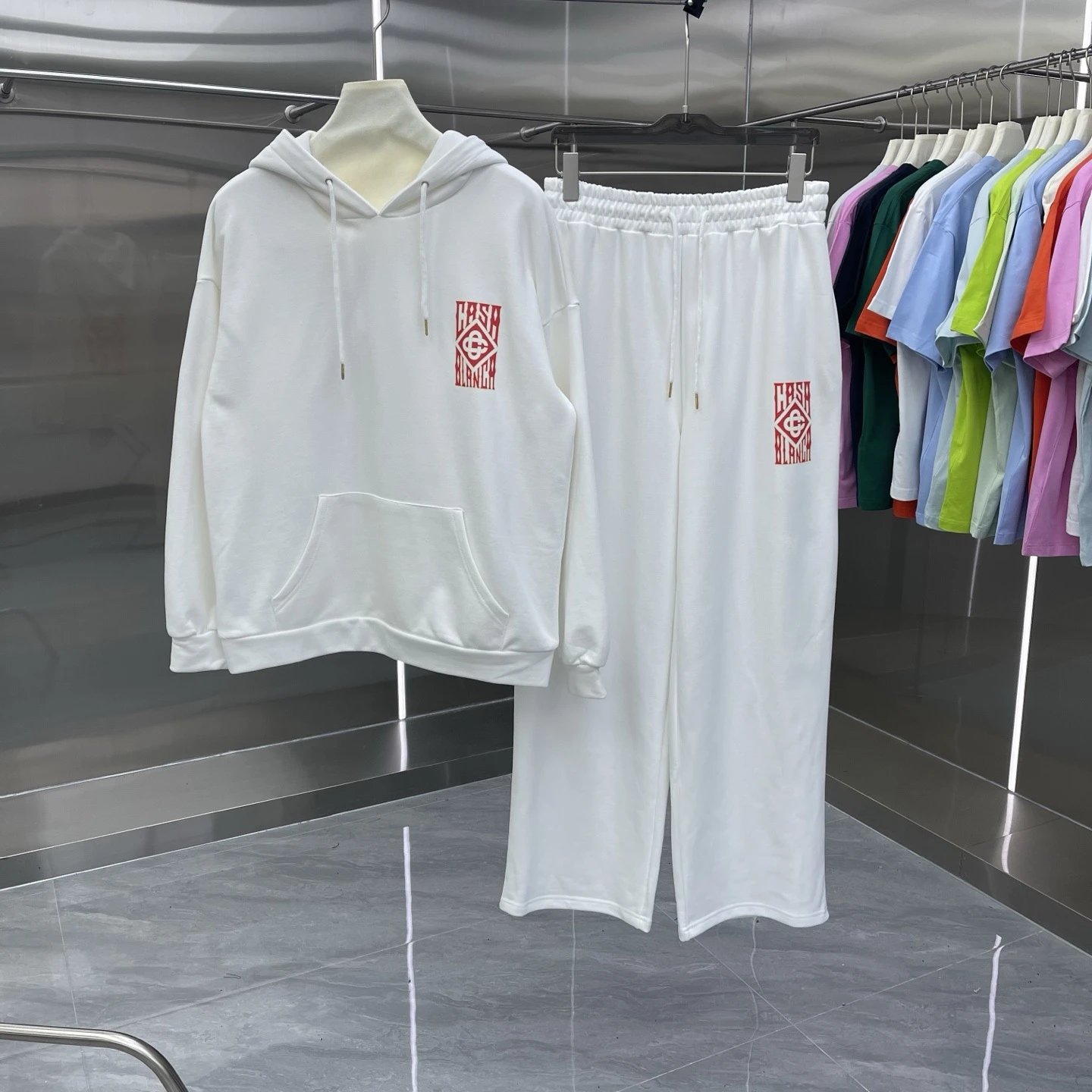 Casablanca Matching Sets Hooded sweatshirt and wide-leg sweatpants set with graphic print — Set-10 white