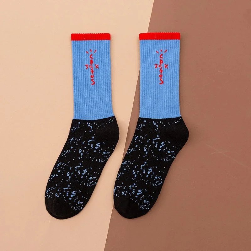 Cactus Jack Socks Ribbed crew with embroidered graphic motifs — Blue letters