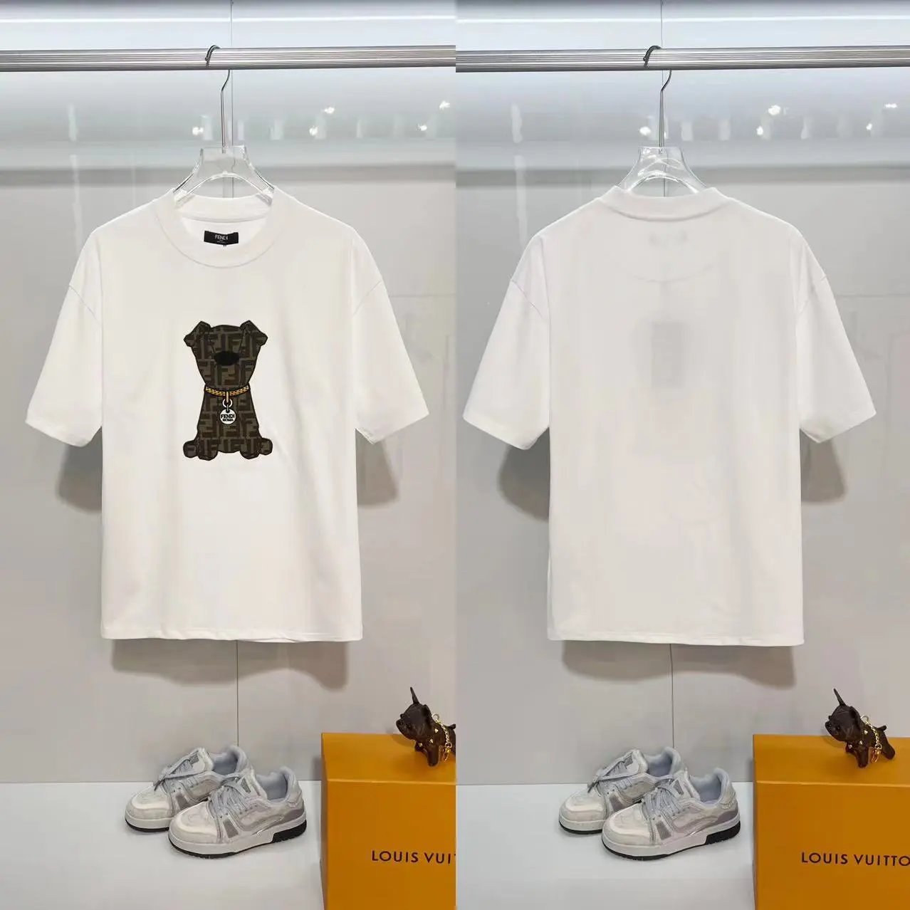 Fendi T-Shirts FF logo graphic short-sleeve T-shirt — F 03 embroidered white