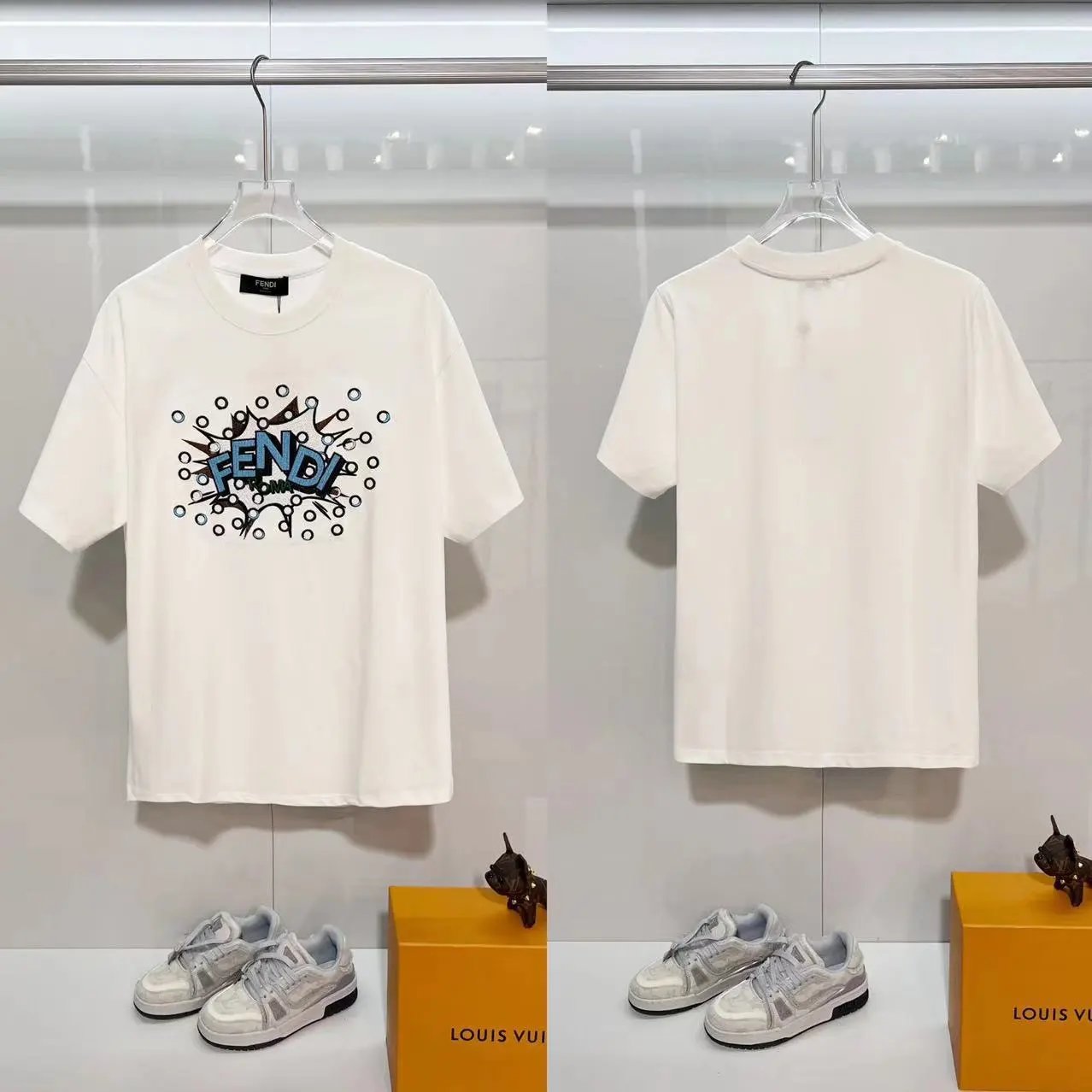 Fendi T-Shirts FF logo graphic short-sleeve T-shirt — F 07 embroidered white