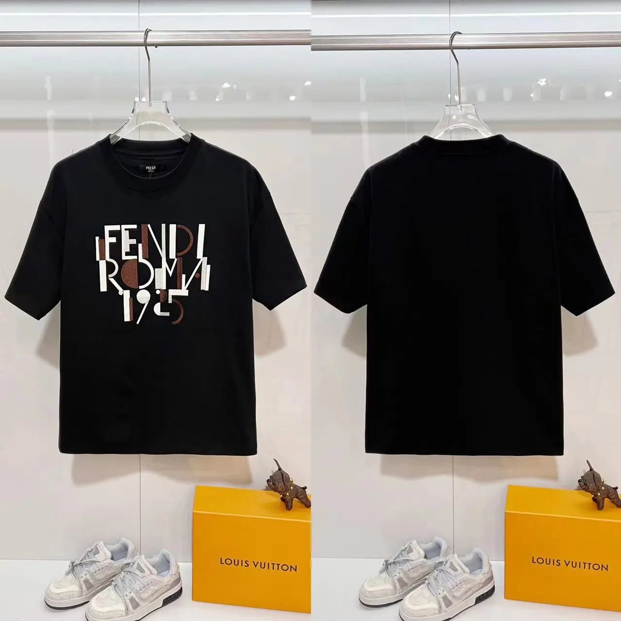 Fendi T-Shirts FF logo graphic short-sleeve T-shirt — F 14 embroidery black