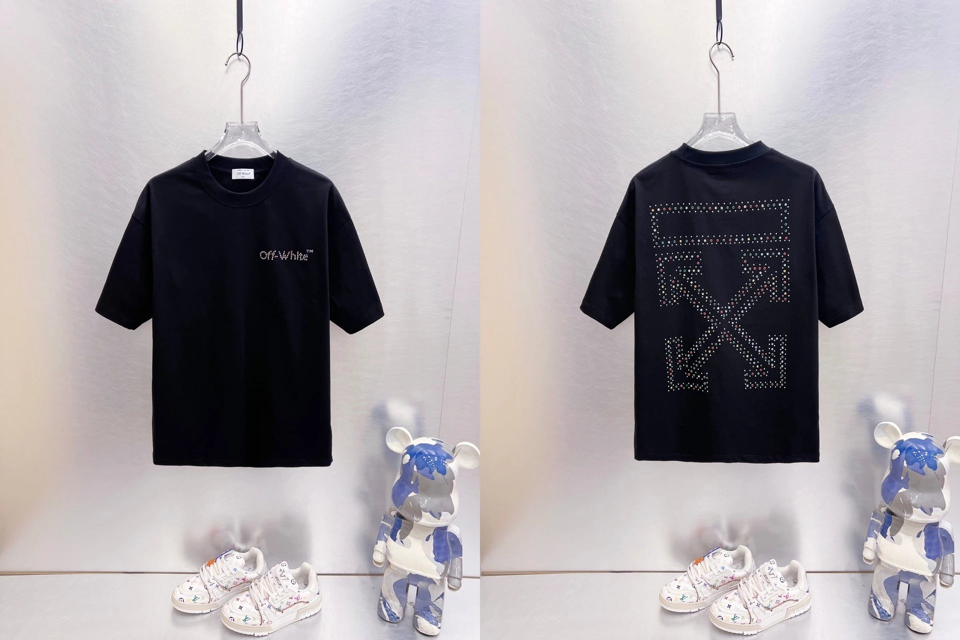 Off-White T-Shirts Oversized graphic-print short-sleeve — 9285 Hot-fix rhinestone black