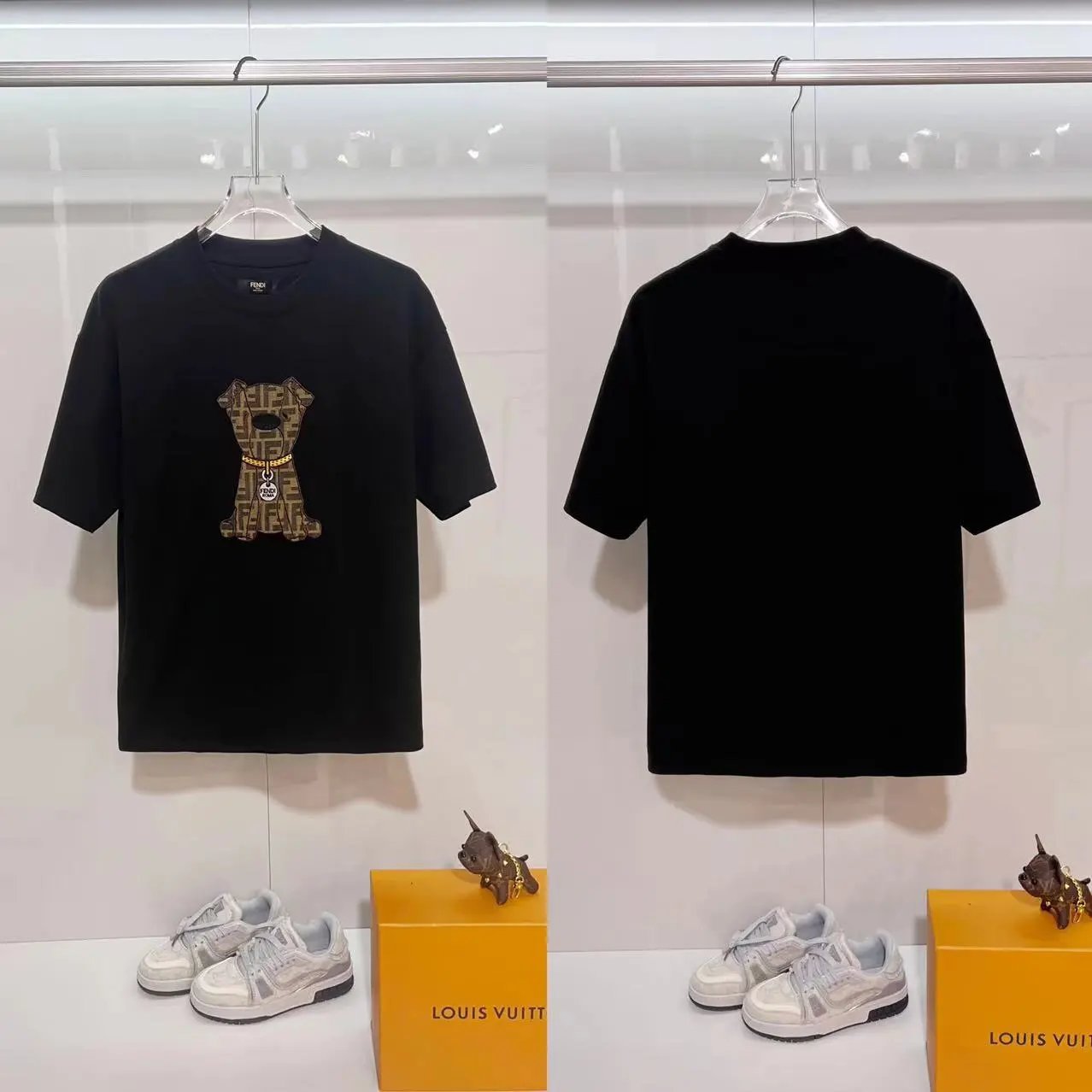 Fendi T-Shirts FF logo graphic short-sleeve T-shirt — F 03 embroidery black