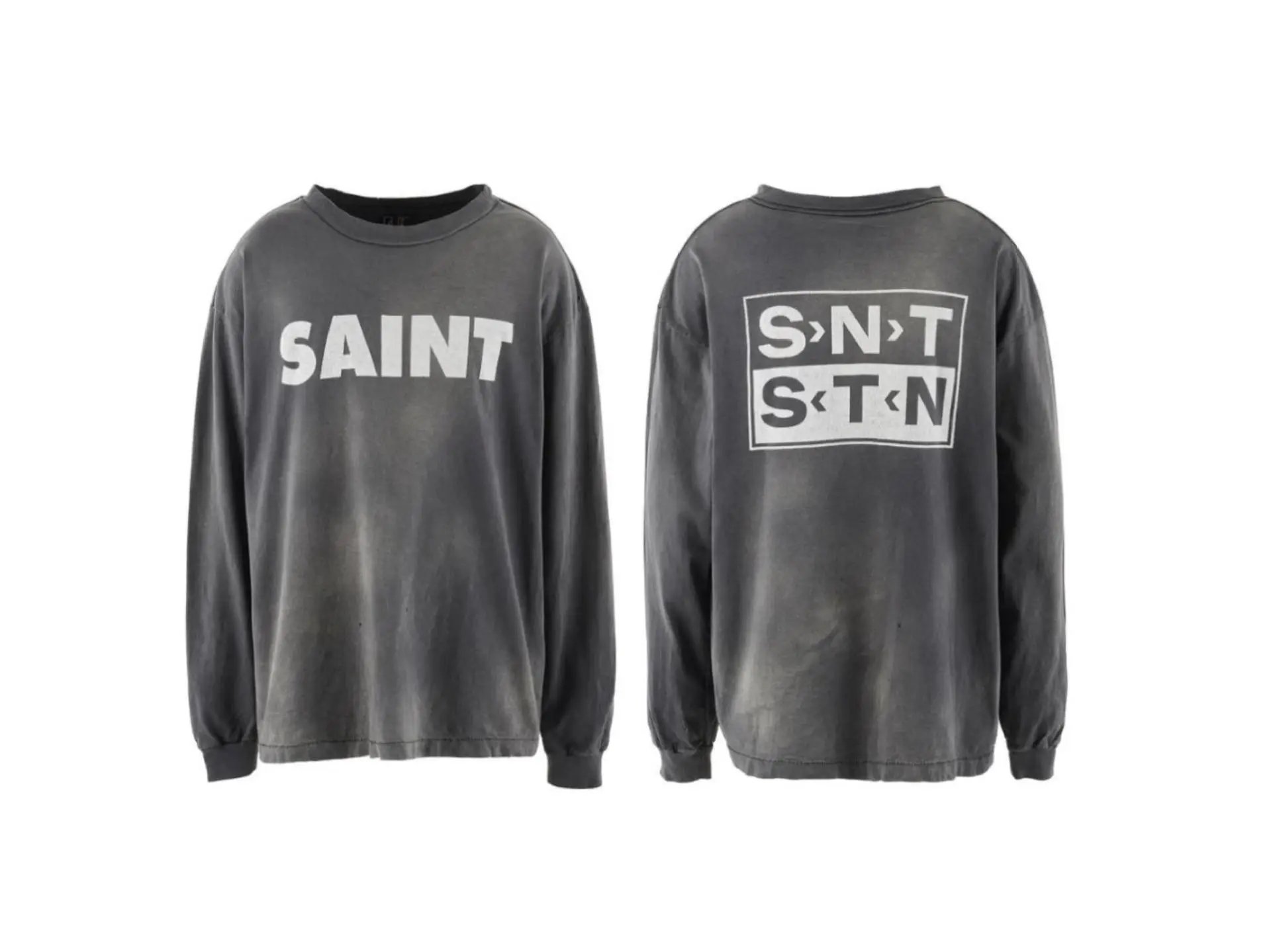 Unbranded Shirts Washed Graphic Long-Sleeve Crewneck Shirt — ST621 washed black