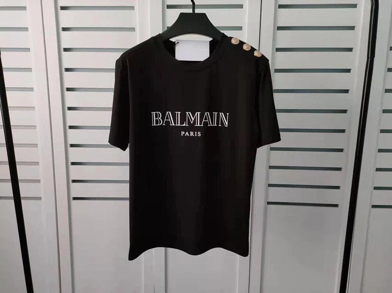 Balmain Logo Print Shoulder Stud Yellow T-Shirt - 7