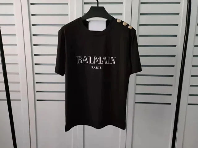 Balmain T-Shirts Logo-print short-sleeve T-shirt with shoulder buttons product detail image 6