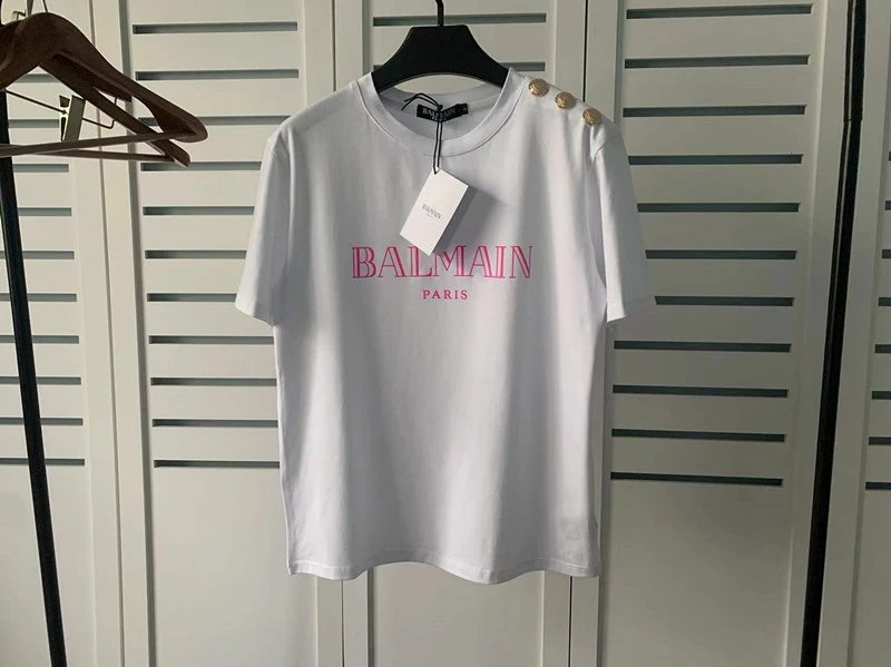 Balmain Logo Print Shoulder Stud Yellow T-Shirt - 15