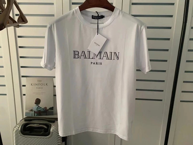 Balmain Logo Print Shoulder Stud Yellow T-Shirt - 38