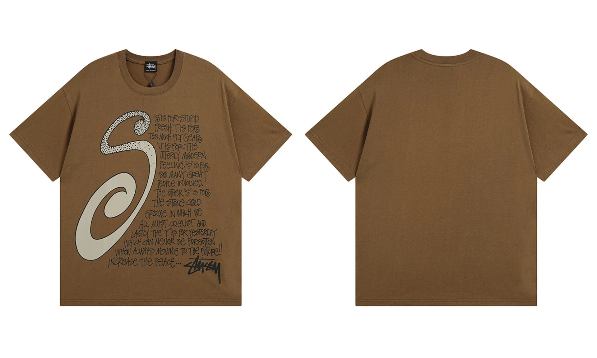 Stüssy T-Shirts TS3K-1 graphic print — 951 Coffee color
