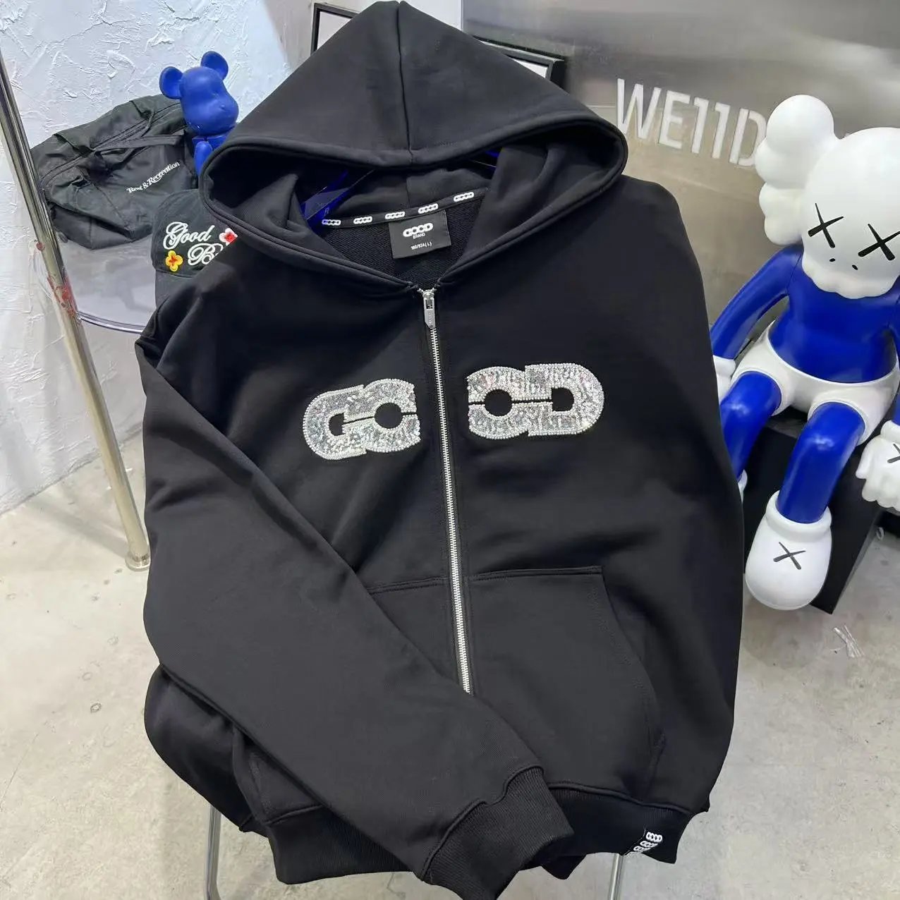 Good Brand Hoodies & Sweatshirts Rhinestone Graphic Sweatshirt Collection — GG 62 black