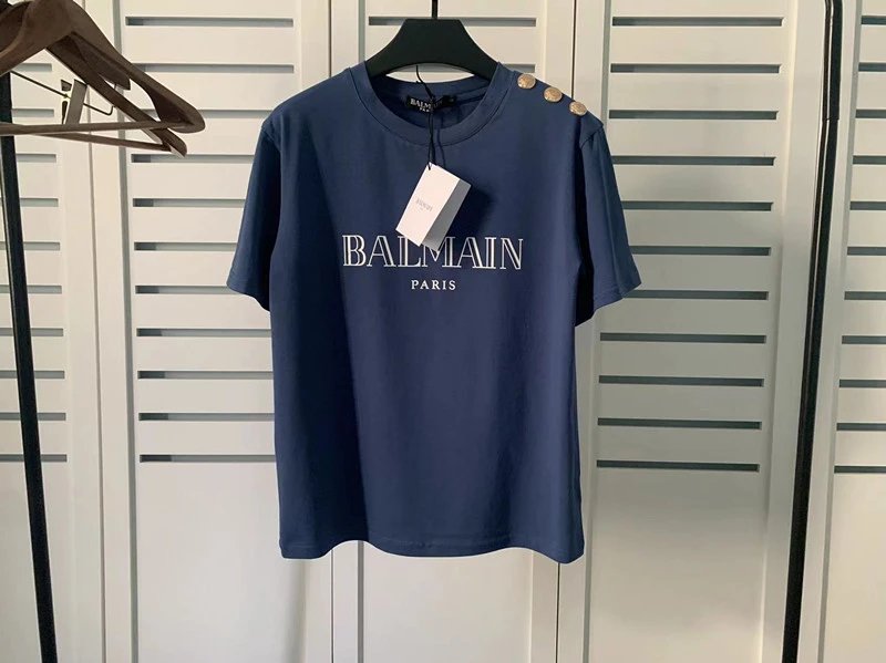 Balmain Logo Print Shoulder Stud Yellow T-Shirt - 17