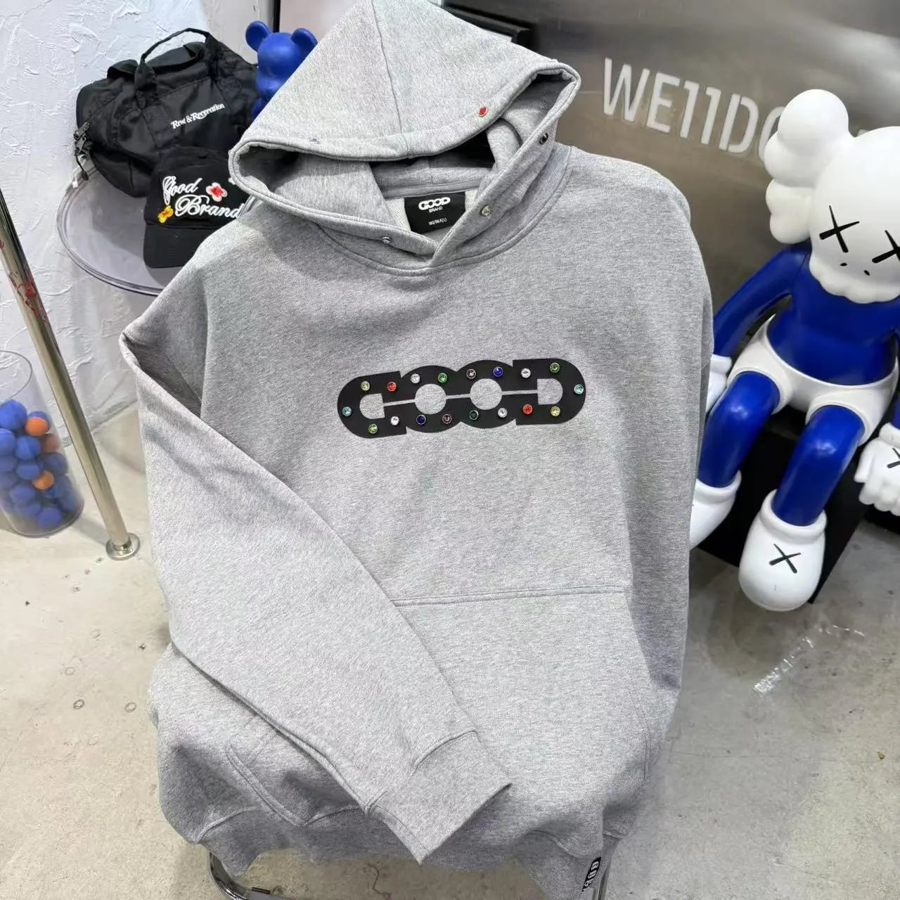 Good Brand Hoodies & Sweatshirts Rhinestone Graphic Sweatshirt Collection — G 58 gray