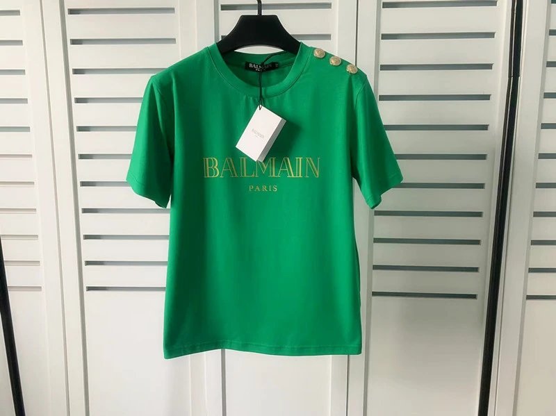 Balmain Logo Print Shoulder Stud Yellow T-Shirt - 28